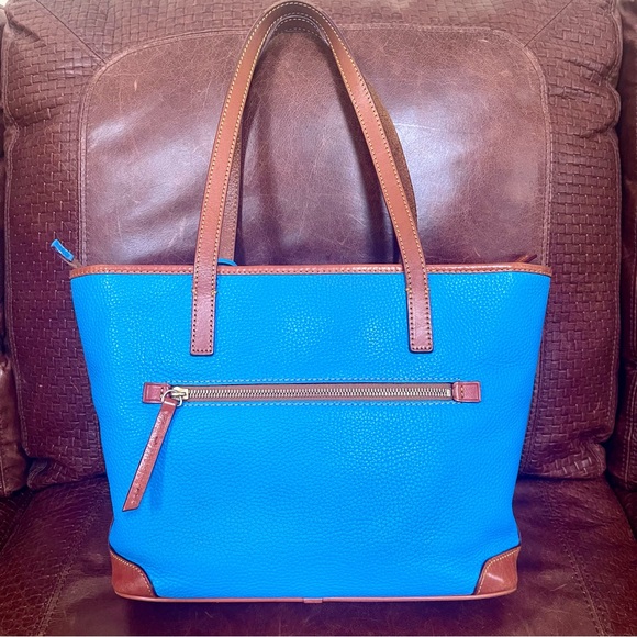 Dooney & Bourke Genuine Pebbled Leather Tote & Shoulder Bag In Bright Blue Color - Picture 14 of 16